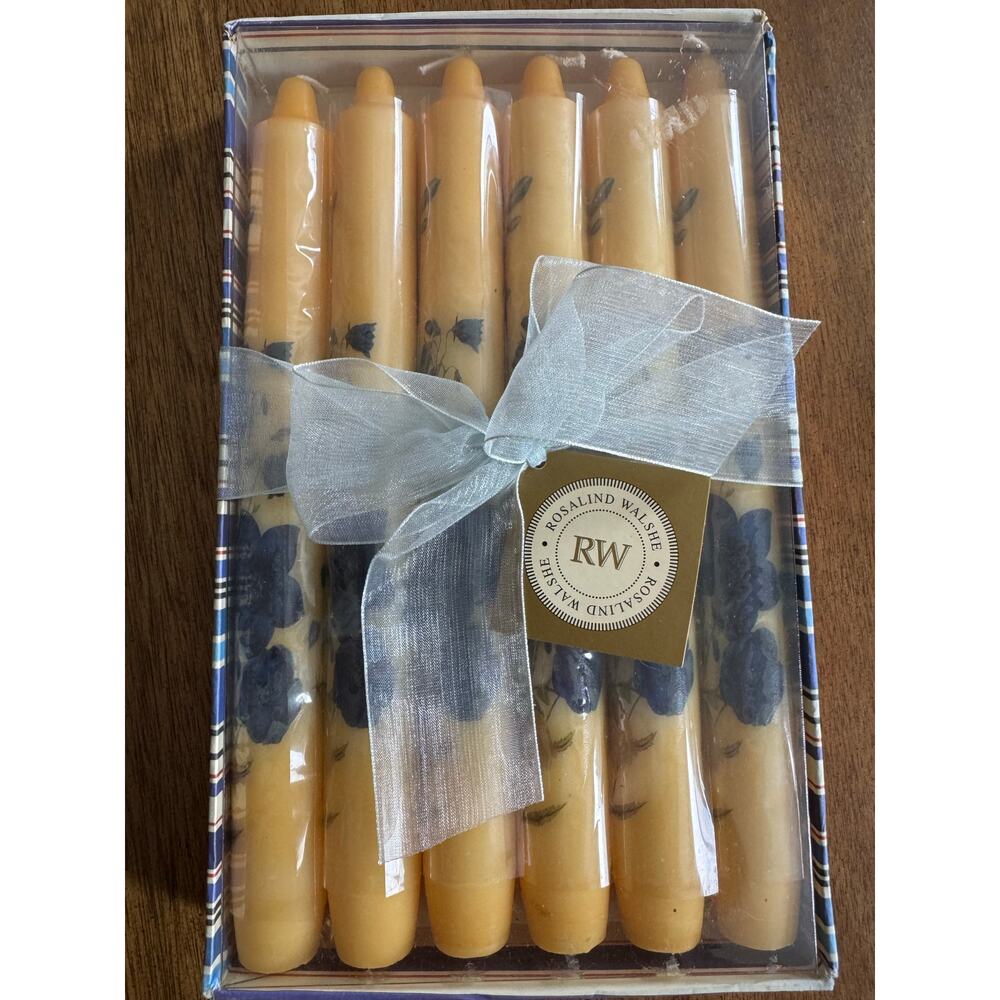 NEW Enesco Y2K Blue Floral Taper Candles Rosalind Walshe Set of 6 Gift Box
